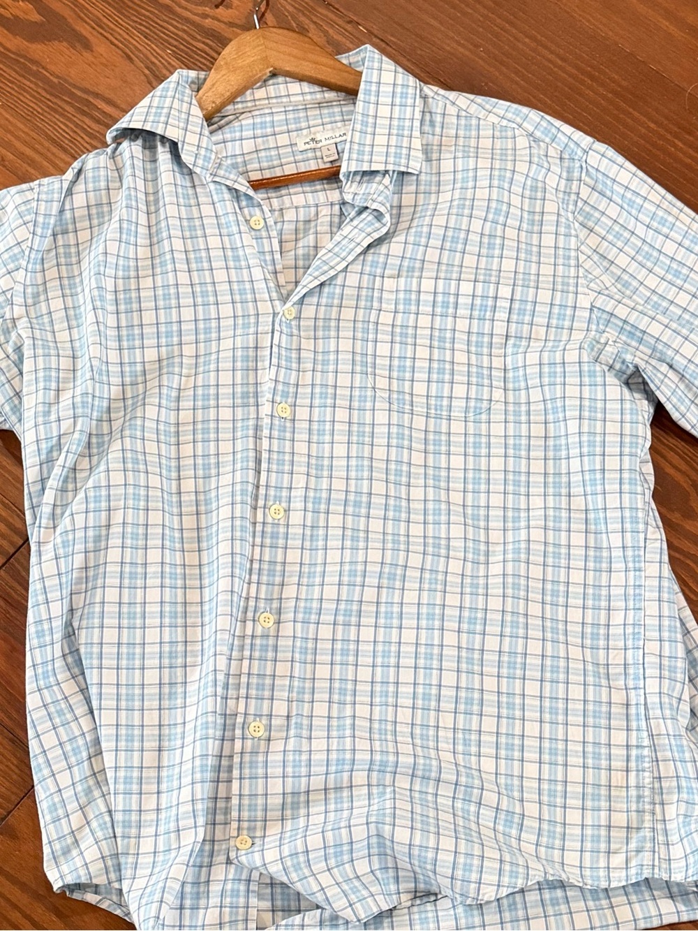 Peter Millar Blue and White Plaid Dress Shirt